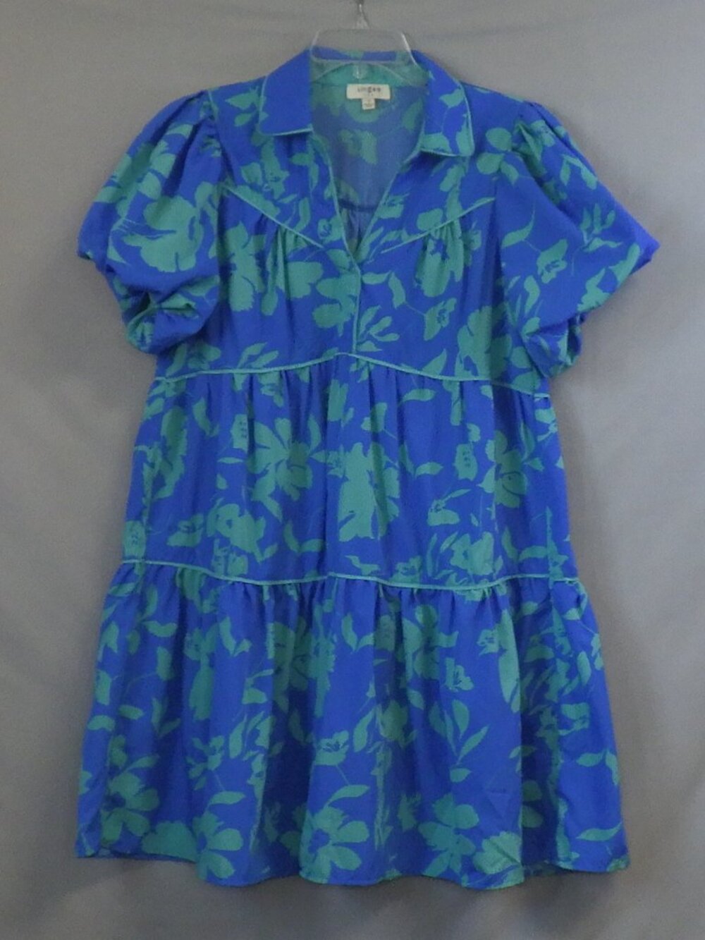 Umgee Two Tone Floral Print Collared Tiered Dress A627